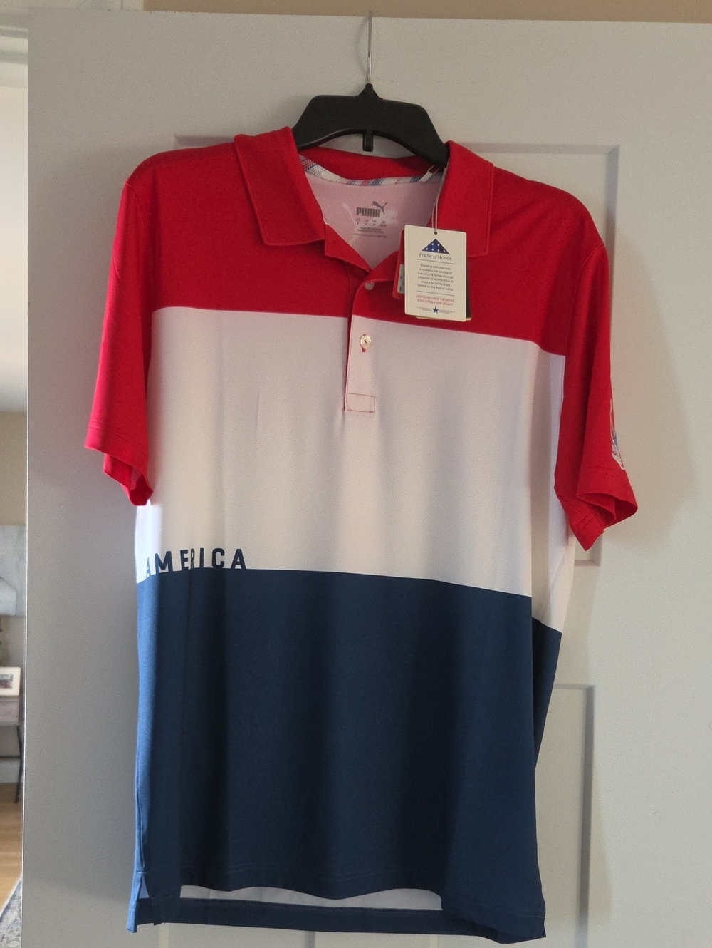 Puma Men’s Red White Blue Colorblock Polo Shirt
